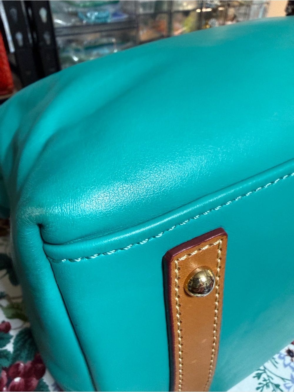 Dooney & Bourke McKenzie Teal Leather Hobo Shoulder Bag with Tan Trim - Picture 7 of 14